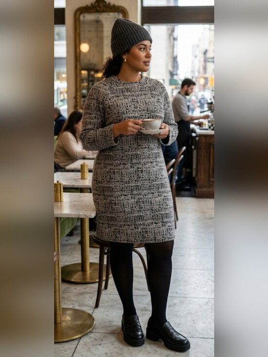 Donna Karan Dresses & Skirts - Retro Chunky Knit Dress Crew Midi Cotton Textured Stretch Capsule Career 14